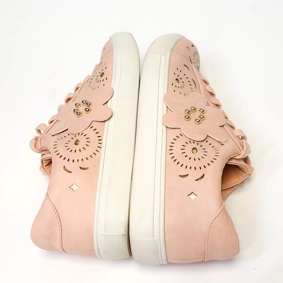 Nanette Lepore Sneakers Size 10 Wesley Dusty Pink Lace Up Gold Floral - Picture 6 of 10